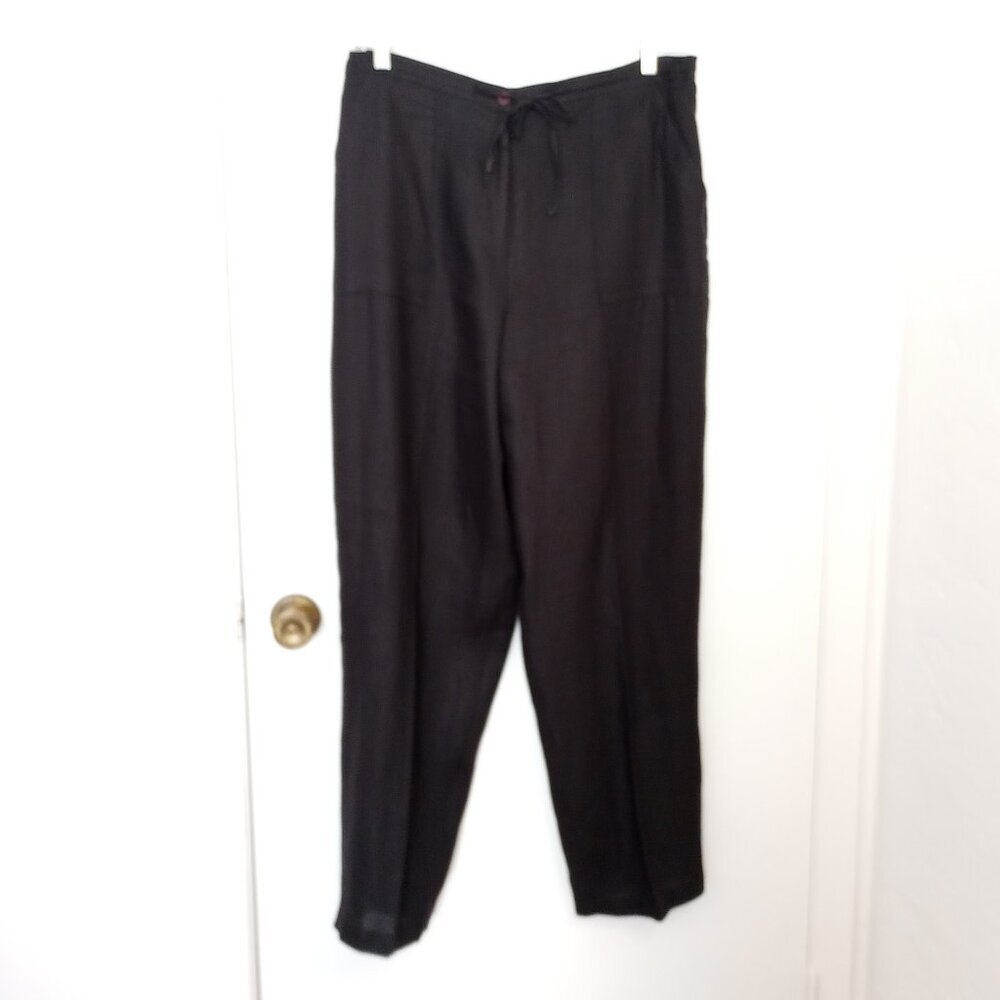 Talbots Black Irish Linen Drawstring Waist Pants - image 1